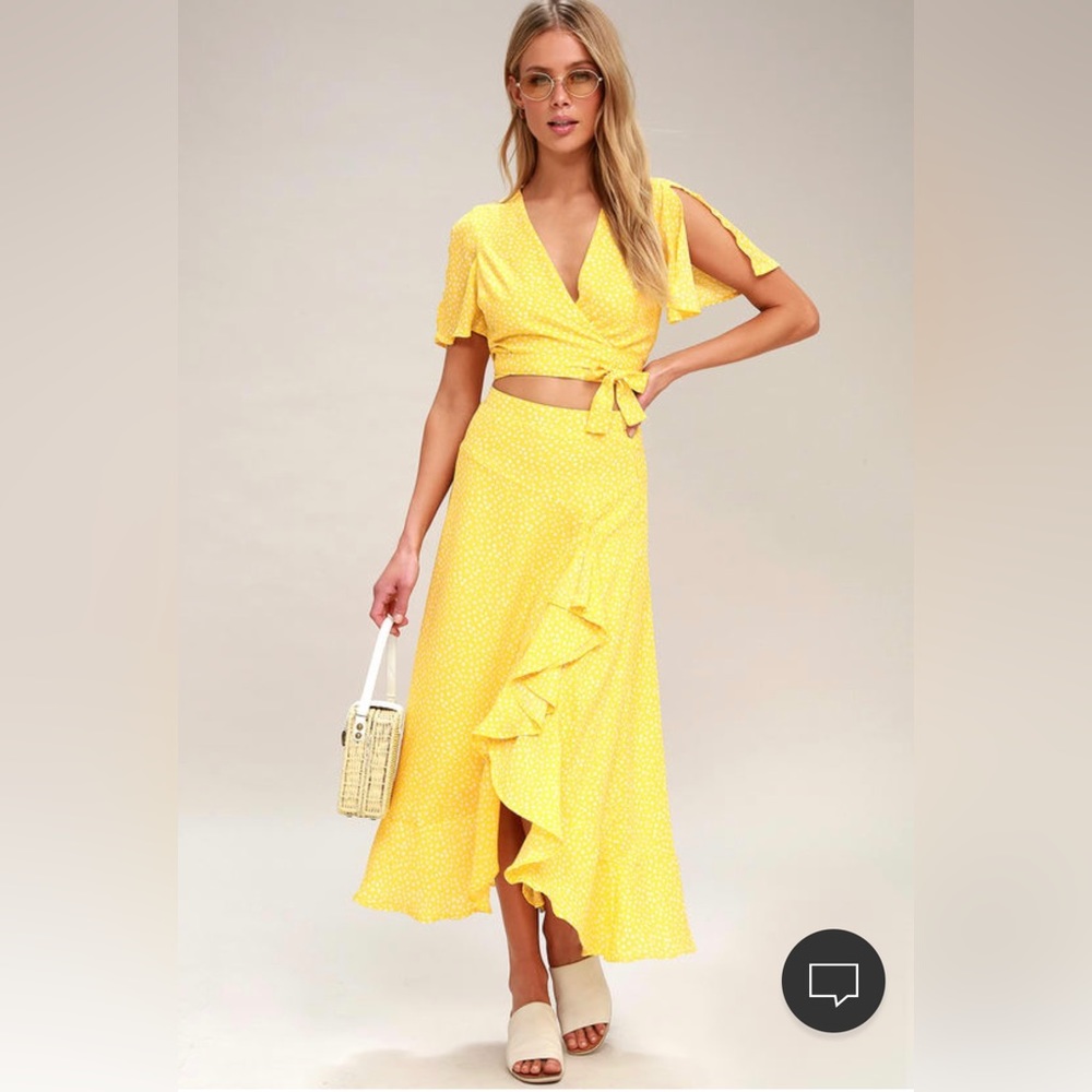 Lulu’s Yellow Polka Dot Two-Piece Maxi Dress NWT (skirt/top are different sizes)